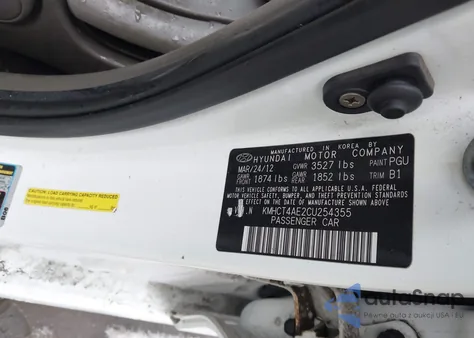 2012 Hyundai Accent Gls z USA, uszkodzony, nr VIN KMHCT4AE2CU254355